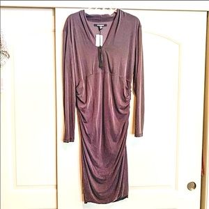 Le Chateau Charcoal Grey Drapey Grecian Godess Gathered Ruched Dress